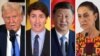 Kombinasi foto: Presiden AS Donald Trump, PM Kanada Justin Trudeau, Presiden China Xi Jinping, dan Presiden Meksiko Claudia Sheinbaum, yang kini terlibat perang tarif.