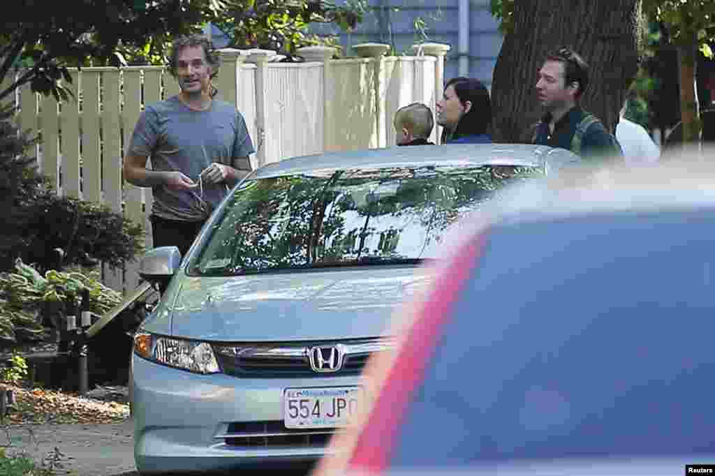 Peter Theo Curtis, 45, stands outside his mother's home in Cambridge, Massachusetts. Curtis spent two years as a captive of al-Nusra Front, an affiliate of al-Qaida in Syria, Aug. 27, 2014.