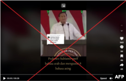 Video 'Deepfake' yang memuat gambar manipulasi dengan AI capres Prabowo Subianto yang fasih berbahasa Arab ini sempat viral di TikTok. (AFP)