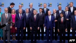 Lithuania's President Gitanas Nauseda, NATO Secretary-General Stoltenberg, U.S. President Joe Biden, Britain's PM Rishi Sunak and Turkey's President Recep Tayyip Erdogan pose with other participants for a group photo at the NATO Summit in Vilnius, Lithuania, July 11, 2023.