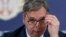 FILE - Serbian President Aleksandar Vucic speaks during a press conference in Belgrade, Serbia, April 24, 2023. 