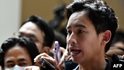Move Forward Party leader and prime ministerial candidate Pita Limjaroenrat talks to the media in Bangkok on June 27, 2023.