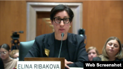 엘리나 리바코바 크이우 경제대학 부총장이 27일 미 상원 국토안보위원회 조사소위원회가 ‘러시아의 우크라이나 침공을 촉진하는 미국 기술’을 주제로 개최한 청문회에 증인으로 출석했다.