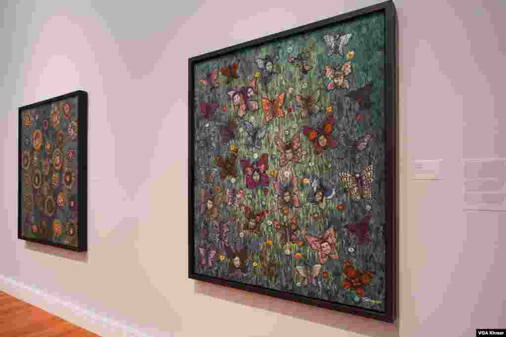 ស្នាដៃសិល្បៈឈ្មោះថា Freedom ឬសេរីភាព ដែលរចនាដោយលោក លាង ស៊ីកន ត្រូវបានដាក់តាំងពិព័រណ៍នៅក្នុងវិចិត្រសាលនៃសាកលវិទ្យាល័យ Michigan ក្នុងក្រុង Ann Arbor ថ្ងៃទី ៥ ខែមេសា ឆ្នាំ២០២៤។ (នីណា យ៉េង/វីអូអេ)