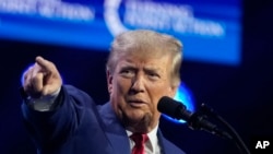 Former President Donald Trump speaks at the Turning Point Action Conference, July 15, 2023, in West Palm Beach, Fla. Trump disclosed July 18 that he’s a “target” of the special counsel's investigation into the January 6, 2021, riot at the U.S. Capitol.