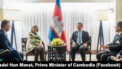 Cambodia's prime minister, Hun Manet, and Victoria Nuland, acting deputy secretary of State Department, met during a meeting in New York, on September 22, 2023. (Facebook/Samdech Thipadei Hun Manet, Prime Minister of Cambodia)