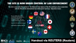 资料照片：2024年2月19日的截屏显示，一个由全球情报机构结成的团体发布通知，宣告取缔一个被称为Lockbit的暗网网站。