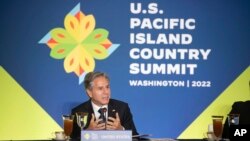 토니 블링컨 미 국무장관이 지난해 9월 국무부 청사에서 열린 미-태평양도서국회의 오찬 행사에서 발언하고 있다. (자료사진)