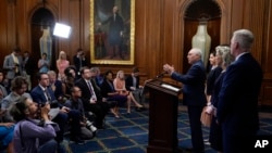 House Majority Leader Steve Scalise of Louisiana speaks during a news conference after the House approved an annual defense bill, on Capitol Hill in Washington, July 14, 2023.