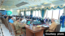 Pakistani Prime Minister Shehbaz Sharif chairs a meeting of the Apex Committee on the National Action Plan in Islamabad on 22 June 2024. The committee approved launching a new nationwide counterterrorism campaign. (Pakistan's Prime Minister's Office)