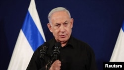 베냐민 네타냐후 이스라엘 총리가 수도 텔아비브에서 기자회견을 하고 있다. (자료사진)