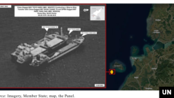 지난 2023년 4월 지금은 해체한 전문가패널이 공개한 위성사진에 ‘순창 78’호와 ‘토요 하루(소백수)’호, ‘백양산’호가 환적을 벌이는 장면이 보인다. 사진 출처 = 유엔 전문가패널 보고서. (자료사진)