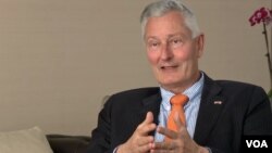 FILE - Switzerland's Ambassador to the U.S. Jacques Pitteloud is seen in a screen grab from a March 10, 2022, interview with VOA in Washington.