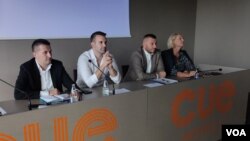 Predsjednik Pokreta Evropa sad i mandatar Milojko Spajić obraća se novinarima nakon sjednice Glavnog odbora (Foto: VOA/Jovo Radulović)