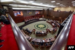 Sidang tanggapan Komisi Pemilihan Umum (KPU) terhadap perselisihan hasil pemilu di Mahkamah Konstitusi, 28 Maret 2024. (BAY ISMOYO/AFP)