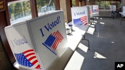 FILE - A ballot completion area is pictured in McCandless, Pa., Oct. 9, 2020, More Jews have been voting Republican in recent elections, while many younger and left-leaning Jewish voters no longer see unequivocal support for Israel as a litmus test.