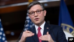 FILE - Speaker of the House Mike Johnson speaks during a news conference at the Capitol in Washington, Feb. 29, 2024. 