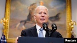 FILE - U.S. President Joe Biden delivers a statement during brief remarks at the White House in Washington, July 14, 2024. Biden said July 21, 2024, he is withdrawing from the 2024 presidential election race.