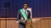 Bassirou Diomaye Faye gives his address as Senegal's President at an exhibition centre in the new town of Diamniadio near the capital Dakar, Apr. 2, 2024. 