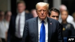 Former U.S. President Donald Trump arrives to speak to the press after he was convicted in his criminal trial at Manhattan Criminal Court in New York City, on May 30, 2024. 