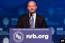 FILE - Kevin Roberts, president of the Heritage Foundation, speaks at the National Religious Broadcasters convention at the Gaylord Opryland Resort and Convention Center, Feb. 22, 2024, in Nashville, Tenn.