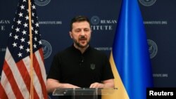 乌克兰总统泽连斯基在华盛顿的里根总统基金会发表讲话。（2024年7月9日）