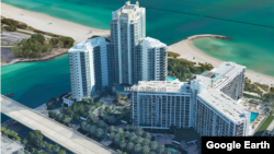 A 3D illustration on Google Earth of One Bal Harbour, left, the Florida complex where Viktor Perevalov owns two condominiums that the U.S. Department of Justice is trying to seize.