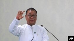 FILE - Military government spokesman Zaw Min Tun, pictured in this undated photo, acknowledged in a phone interview with a pro-military media outlet that towns in northern Shan state had been attacked.