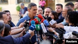 FILE - Spain's Prime Minister Pedro Sanchez speaks to the media in Madrid, June 9, 2024. 