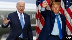 រូបផ្គុំបង្ហាញប្រធានាធិបតីសហរដ្ឋអាមេរិកលោក Joe Biden និងអតីតប្រធានាធិបតីសហរដ្ឋអាមេរិកលោក Donald Trump។ 