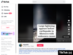 Tangkapan layar dari video pengguna Tiktok titan 5151 yang diambil pada 13 September 2023, secara keliru mengklaim adanya penampakan kilatan petir sebelum terjadi gempa bumi di Maroko pada 8 September 2023.