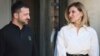 FILE - Ukrainian President Volodymyr Zelenskyy and his wife Olena Zelenska look at each other during a visit to the Elysee Palace in Paris, France, June 7, 2024.