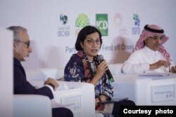 Menkeu RI Sri Mulyani Indrawati berbicara dalam sidang Dewan Gubernur Islamic Development Bank (IsDB) di Jeddah, Arab Saudi, 10-13 Mei 2023. (courtesy: Kemenkeu RI).