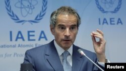 라파엘 그로시 국제원자력기구(IAEA) 사무총장이 5일 오스트리아 빈에서 열린 정기이사회에서 기자회견을 했다.