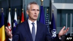 NATO Secretary-General Jens Stoltenberg speaks at alliance headquarters in Brussels, March 11, 2024. He said that if there is to be a negotiated solution to Russia's war on Ukraine, "the way to get there is to provide military support to Ukraine."