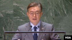 황준국 유엔주재 한국대사가 11일 유엔 총회 공개토의에서 발언하고 있다.