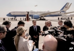 US Secretary of State Antony Blinken, speaks to reporters after his meeting with Egyptian President Abdel-Fattah el-Sissi, at Cairo airport, Egypt, June 10, 2024.