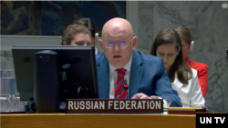 12일 뉴욕 유엔본부에서 열린 북한 인권 관련 안보리 공개회의에서 바실리 네벤자 유엔 주재 러시아 대사가 발언하고 있다.