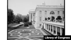 Flower beds near the south entrance of the White House circa 1900-1915.