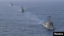 미한일 해군이 지난 4월 한국 동해상에서 북한의 핵 미사일 위협에 대응하기 위한 미사일 방어훈련을 실시했다. (자료사진)