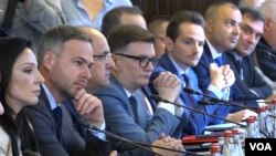 Predstavnici koalicije "Srbija protiv nasilja" na sastanku o izbornim uslovima (foto: Fonet)