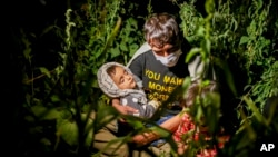 FILE - In this Aug. 18, 2021, photo, Afghan migrants sit in the countryside in Tatvan, in Bitlis Province, eastern Turkey. 