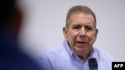 Venezuelan opposition presidential candidate for the Plataforma Unitaria Democratica party, Edmundo Gonzalez Urrutia, speaks during a meeting with young politicians in Caracas, Venezuela, June 15, 2024.