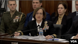 리사 프란체티 미 해군참모총장이 10일 미 하원 세출위원회가 주최한 2025 회계연도 해군 예산 심의 청문회에서 발언하고 있다.
