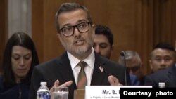 Biks Aliju, kandidat za ambasadora Sjedinjenih Država u Crnoj Gori, tokom rasprave pred Spoljnopolitičkim odborom Senata (Foto: Screenshot)