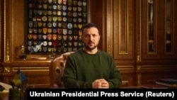 乌克兰总统泽连斯基在基辅新年除夕发表讲话。（2023年12月31日）