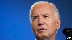 2024年7月11日，美国总统拜登在华盛顿北约峰会期间举行的活动上发表讲话。(美联社照片)