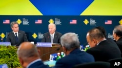 FILE - President Joe Biden speaks during the first U.S.-Pacific Island Country Summit in Washington, Sept. 29, 2022. 