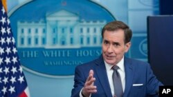 FILE - National Security Council spokesperson John Kirby speaks during the daily briefing at the White House in Washington, Sept. 13, 2023. 