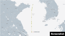 지난달 23일 안보리의 제재를 받고 있는 북한 유조선 천마산호가 북한 서해에서 남하한 뒤 동쪽 방향으로 항해 중인 것이 포착됐다. 자료=MarineTraffic